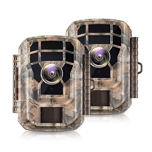 2 Pack  Campark Mini Trail Camera 16MP 1080P HD Game Camera Waterproof Wildlife Scouting Hunting Cam with 120° Wide Angle Lens and Night Vision 2.0 LCD IR LEDs