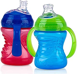 Nuby 2-Pack No-Spill Super Spout Grip N' Sip Cup, Red and Blue