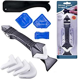 3 in 1 Silicone Caulking Toolsstainless steelhead, Sealant Finishing Tool Grout Scraper, Reuse and Replace 5 Silicone Pads, Great Tools for Kitchen Bathroom Window, Sink Joint