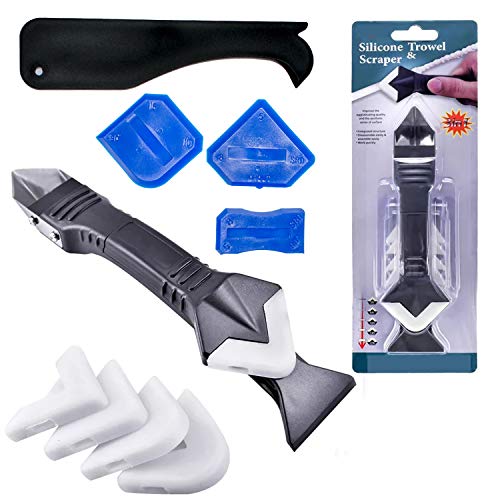 3 in 1 Silicone Caulking Toolsstainless steelhead, Sealant Finishing Tool Grout Scraper, Reuse and Replace 5 Silicone Pads, Great Tools for Kitchen Bathroom Window, Sink Joint