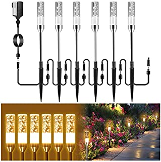 B-right LED Path Lights Outdoor, 6 Pcs 4.8W Pathway Lights AC Plug and Play Waterproof Extendable Landscape Lighting 570 Lumens Acrylic Bubble Garden Lights for Patio Yard Walkway, Warm White, 2700K