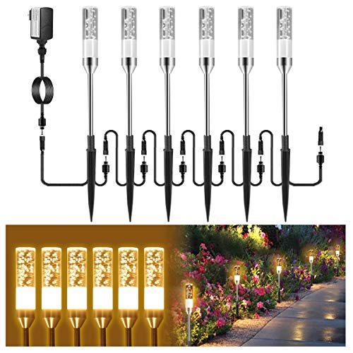 B-right LED Path Lights Outdoor, 6 Pcs 4.8W Pathway Lights AC Plug and Play Waterproof Extendable Landscape Lighting 570 Lumens Acrylic Bubble Garden Lights for Patio Yard Walkway, Warm White, 2700K