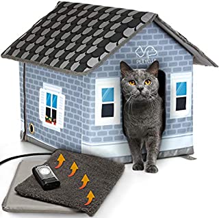 PETYELLA Heated cat Houses for Outdoor Cats in Winter - Heated Outdoor cat House Weatherproof - Outdoor Heated cat House - Easy to Assemble