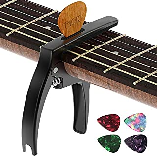 Guitar Capo,TANMUS 3in1 Zinc Metal Capo for Acoustic and Electric Guitars (with Pick Holder and 4Picks)UkuleleMandolinBanjoClassical Guitar Accessories