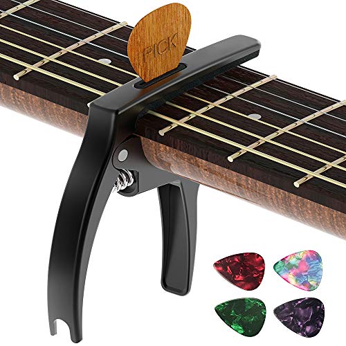 Guitar Capo,TANMUS 3in1 Zinc Metal Capo for Acoustic and Electric Guitars (with Pick Holder and 4Picks)UkuleleMandolinBanjoClassical Guitar Accessories