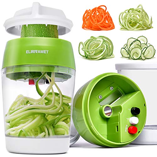 Upgraded 5 in1 Handheld Spiralizer Vegetable Slicer, Heavy Duty Veggie Spiral Cutter with Container, Carrot,Cucumber, Zucchini,Onion Spaghetti Maker