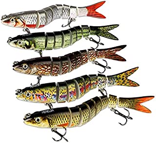 5Pcs Fishing Lures for Bass Trout 5.3'' Multi Jointed Swimbaits Slow Sinking Bionic Lifelike 8 Segments Swimming Bass Lures Freshwater Saltwater Bass Fishing Baits Kit