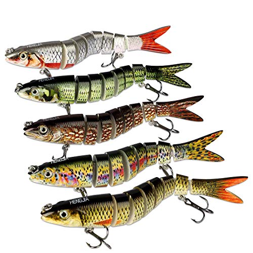 5Pcs Fishing Lures for Bass Trout 5.3'' Multi Jointed Swimbaits Slow Sinking Bionic Lifelike 8 Segments Swimming Bass Lures Freshwater Saltwater Bass Fishing Baits Kit