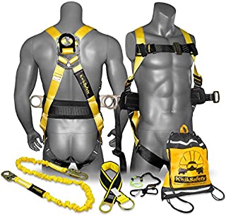 KwikSafety (Charlotte, NC) HURRICANE KIT | 3D Full Body Back Support Safety Harness 6’ Lanyard 3'’ Anchor ANSI OSHA PPE Fall Protection Arrest Restraint Equipment Universal Construction Roofer Bucket