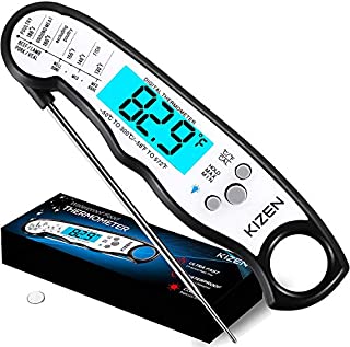 Kizen Digital Meat Thermometers for Cooking - Waterproof Instant Read Food Thermometer for Meat, Deep Frying, Baking, Outdoor Cooking, Grilling, & BBQ (Black/White)