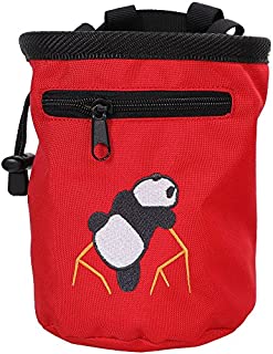 AMC Rock Climbing Panda Embroidered Chalk Bag with Zipper Pocket (Red, 6 inches x 4 inches)