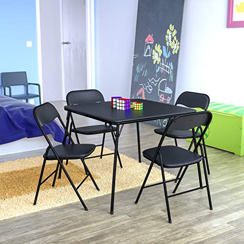 Flash Furniture 5 Piece Black Folding Card Table and Chair Set