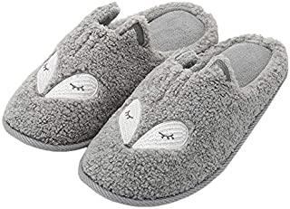 Womens Cute Animal Slippers Soft Fleece Plush Home Slippers Slip On Memory Foam Clog House Slippers, Grey Fox, 8-9.5 M US Women / 7.5-9 M US Men