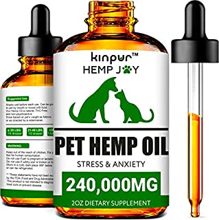 Kinpur Natural Hemp Oil for Dogs & Cats - 240,000mg - Pet Hemp Oil - Separation Anxiety & Stress Relief - Supports Mobility, Hip & Joint, Immune System - Calming Treats for Dogs - Made in USA