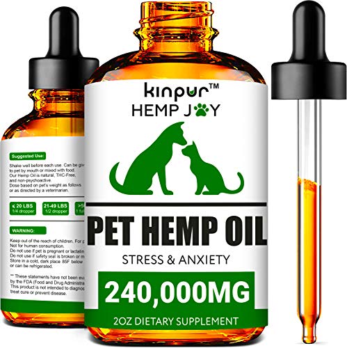 Kinpur Natural Hemp Oil for Dogs & Cats - 240,000mg - Pet Hemp Oil - Separation Anxiety & Stress Relief - Supports Mobility, Hip & Joint, Immune System - Calming Treats for Dogs - Made in USA