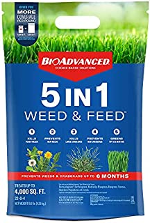 BIOADVANCED 704860U 5-in-1 Weed and Feed Lawn Fertilizer and Crabgrass Killer, 4,000 Square feet, Granules