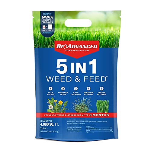 BIOADVANCED 704860U 5-in-1 Weed and Feed Lawn Fertilizer and Crabgrass Killer, 4,000 Square feet, Granules