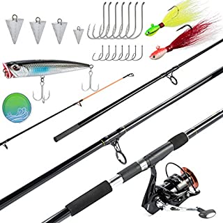 Dr.Fish Surf Fishing Rod and Reel Combo 12ft Surf Rod 9000 Saltwater Spinning Reel 9+1 BB, 35LB Drag, Topwater Popper Pyramid Weights Bucktail Jigs