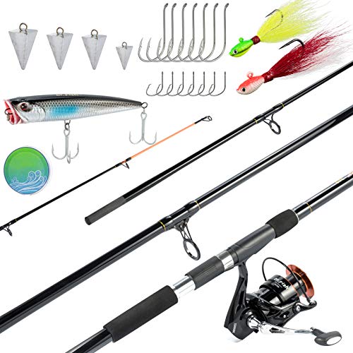 Dr.Fish Surf Fishing Rod and Reel Combo 12ft Surf Rod 9000 Saltwater Spinning Reel 9+1 BB, 35LB Drag, Topwater Popper Pyramid Weights Bucktail Jigs