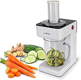 Electric Food Spiralizer Slicer Chopper - 3-in-1 Vegetable Processor, Fruit Cutter, Spiral Shredder Machine, Veggie Spaghetti Noodle, Zoodle Maker w/ 3 Cutting Blade, 1.2L Bowl - NutriChef PKESPR26