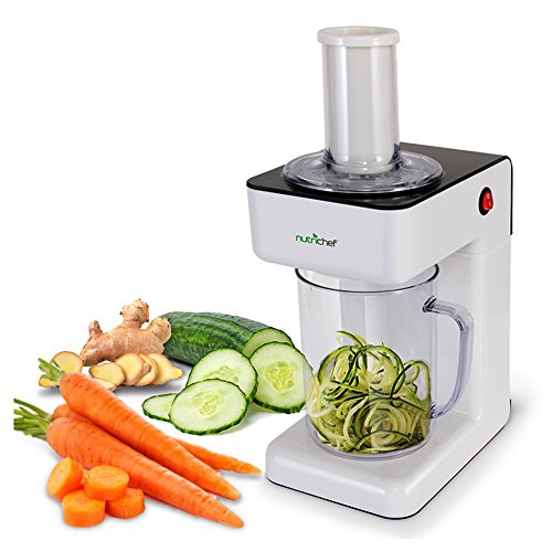 Electric Food Spiralizer Slicer Chopper - 3-in-1 Vegetable Processor, Fruit Cutter, Spiral Shredder Machine, Veggie Spaghetti Noodle, Zoodle Maker w/ 3 Cutting Blade, 1.2L Bowl - NutriChef PKESPR26