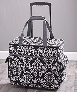 Sewing Accessories Rolling Sewing Machine Tote with 6 Storage Pockets - Damask,LARGE