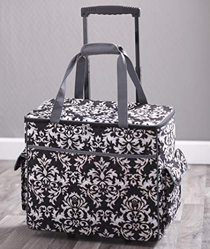 Sewing Accessories Rolling Sewing Machine Tote with 6 Storage Pockets - Damask,LARGE