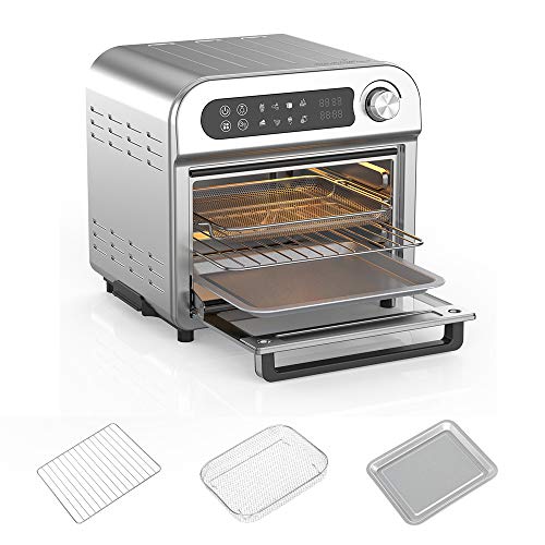 Air Fryer Toaster Oven Combo 8-in-1 Countertop Rotisserie & Dehydrator, Convection Oven for Chicken, Pizza, Cookies, Bake, Broiler, Roaster, Toast, Oil-Less Oven, Stainless Steel, LED Display,1500W