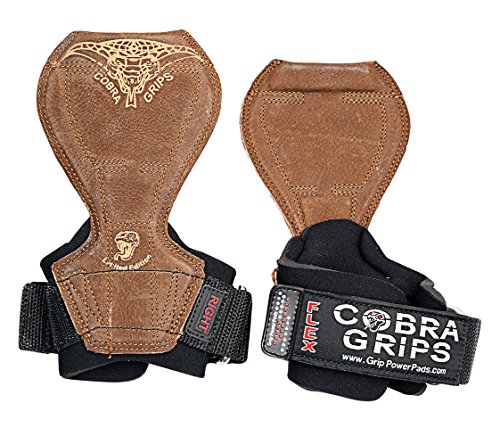 2018 Cobra Grips Flex Model Weight Lifting Gloves Heavy Duty Straps Alternative Power Lifting Hooks Best for Deadlifts with Padded Wrist Wrap Support Bodybuilding (Medium, Brown Leather)