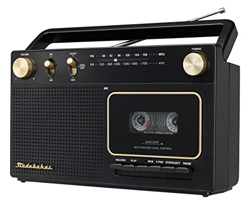 Studebaker Portable Retro Home Audio Stereo AM/FM Radio & Cassette Player/Recorder with Aux Input Jack & Built in Speakers (Gold)