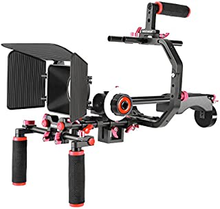 Neewer Film Movie Video Making System Kit for Canon Nikon Sony and Other DSLR Cameras Video Camcorders, Includes: C-Shaped Bracket,Handle Grip,15mm Rod,Matte Box,Follow Focus,Shoulder Rig (Red+Black)