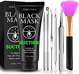 Blackhead Remover Mask Valuable 3-in-1 Kit Nature Nation Purifying Peel Off Mask, With 5 Blackhead & Pimple Comedone Extractors and Silicone Brush, Deep Cleansing Blackheads Removal Mask Kit (Classic)