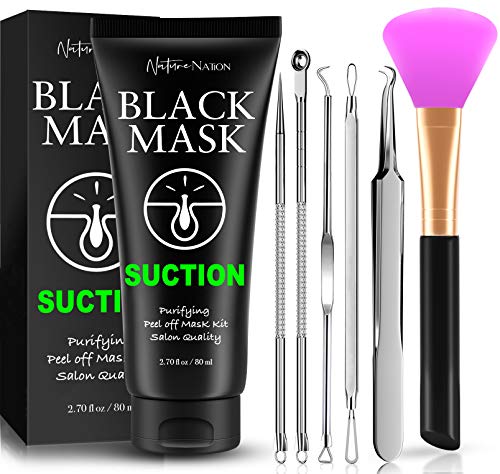 Blackhead Remover Mask Valuable 3-in-1 Kit Nature Nation Purifying Peel Off Mask, With 5 Blackhead & Pimple Comedone Extractors and Silicone Brush, Deep Cleansing Blackheads Removal Mask Kit (Classic)