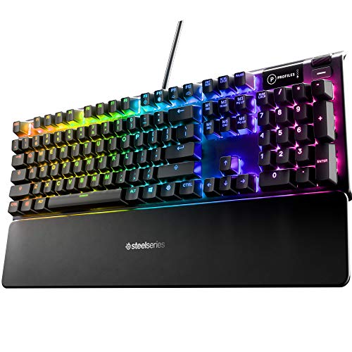 SteelSeries Apex 5 Hybrid Mechanical Gaming Keyboard  Per-Key RGB Illumination  Aircraft Grade Aluminum Alloy Frame  OLED Smart Display (Hybrid Blue Switch)