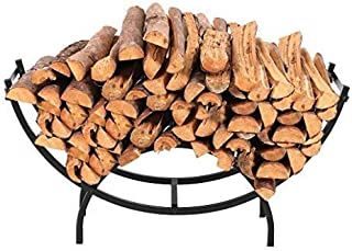 PHI VILLA 40 Inch Heavy Duty Large Curved Indoor/Outdoor Firewood Racks, Oval Base for Kindling Wood Storage, Black