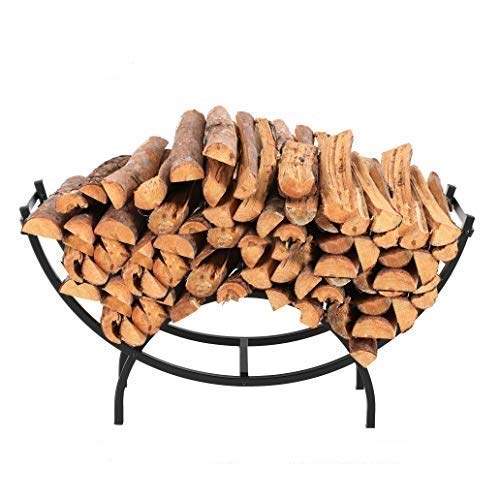 PHI VILLA 40 Inch Heavy Duty Large Curved Indoor/Outdoor Firewood Racks, Oval Base for Kindling Wood Storage, Black