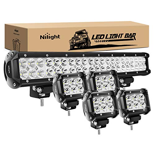 Nilight - ZH003 20Inch 126W Spot Flood Combo Led Light Bar 4PCS 4Inch 18W Spot LED Pods Fog Lights for Jeep Wrangler Boat Truck Tractor Trailer Off-Road,2 years Warranty
