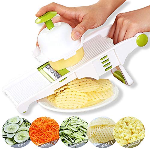 GProMe Mandoline Slicer  Vegetable Mandolin, Fruit zucchini Slicer, French Fry Cutter, Food Waffle,Julienne Grater Sharp Stainless Steel Blades