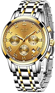 Watches Mens Full Steel Quartz Analog Wrist Watch Men Luxury Brand LIGE Waterproof Date Business Watch (Steel Gold Gold)