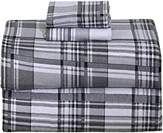 Ruvanti 100% Cotton 4 Piece Flannel Sheets King Balance Plaid Grey Deep Pocket-Warm-Super Soft - Breathable Moisture Wicking Flannel Bed Sheet Set King Include Flat Sheet, Fitted Sheet 2 Pillowcases