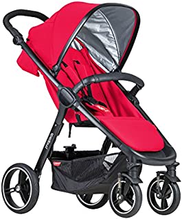 phil&teds Smart City Stroller, Cherry  Huge Seat - Easy and Compact Standing Foot Fold  Newborn Ready  Huge Canopy  Puncture Proof Tires  Hand Operated Brake  Travel System Ready