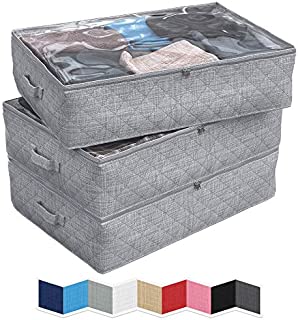 NEATERIZE Under Bed Storage Bags | 3-Pack Underbed Clothing Organizer | Ultra Thick Fabric, Reinforced Handles & Zipper | Stackable Organization and Storage Containers for Bedroom [Grey]