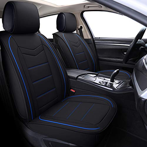 Coverado Leather Car Seat Covers, Waterproof Faux Leather Automotive Vehicle Cushion Cover, Universal Fit for Cars SUV Pick-up Truck(Front Pair, Black-and-Blue)