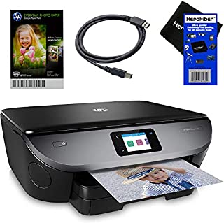 HP Wireless All-in-One Printer Envy 7120 Inkjet Wi-Fi Printer, Scanner & Copier + Ink Cartridges & Optional Instant Ink Subscription + USB Cable, Sample Photo Paper & HeroFiber Cloth for HP Printer