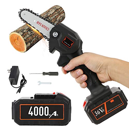 Gigilli 36VF Mini Chainsaw, 4000 mAh, 4-Inch Cordless Electric Portable Chain Saw with Copper Motor, One-Hand 1.5lb Lightweight, Pruning Shears Chainsaw for Wood Cutting, Tree Pruning and Gardening