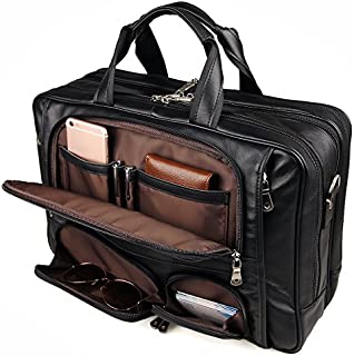 Augus Leather Briefcase Business Travel Genuine Leather Duffel Bags for Men Laptop Bag fits 15.6 inches Laptop With YKK Zipper