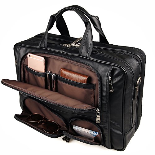 Augus Leather Briefcase Business Travel Genuine Leather Duffel Bags for Men Laptop Bag fits 15.6 inches Laptop With YKK Zipper