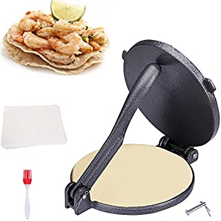 KNGKILQN Corn Tortilla Press Maker - 8 Inch Tortilla Maker Roti Maker Cast Iron Flour Press with FREE 50 Pieces Oil Paper