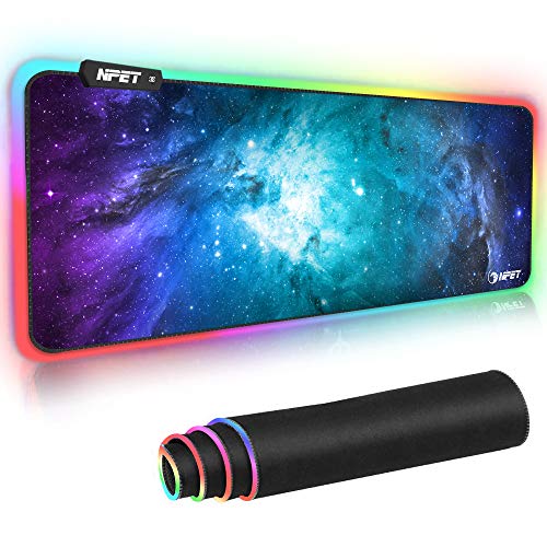 NPET MP02-SP RGB Gaming Mouse Pad, Soft Oversized Glowing Extended LED Mousepad, Touch Control, Anti-Slip Rubber Base Computer Keyboard Mouse Mat, 31.5 x 12 Inch