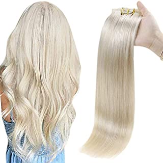 Full Shine Clip In Hair Extensions 8 Pieces Seamless Clip In Human Hair Extensions Color 60 Platinum Blonde 22 Inch 100 Gram PU Tape With Clips Silky Straight 100 Percent Remy Hair Clip In Extensions